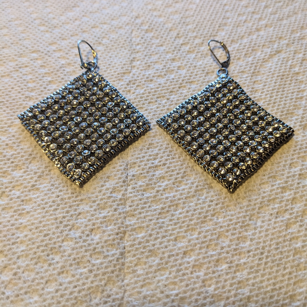 Real Collectibles by Adrienne Swarovski Crystal Pave Silver Mesh Earrings